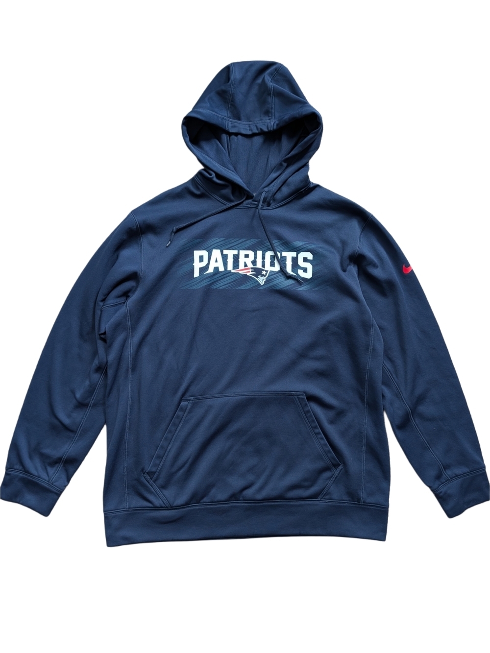 Nike Therma Fit Mens Navy Blue NFL New England Patriots Logo Hoodie Size Large